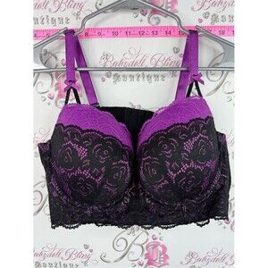 Deesse Lingerie bra ribbon Purple and Black Lace Longline Bra 40DD floral Lacie